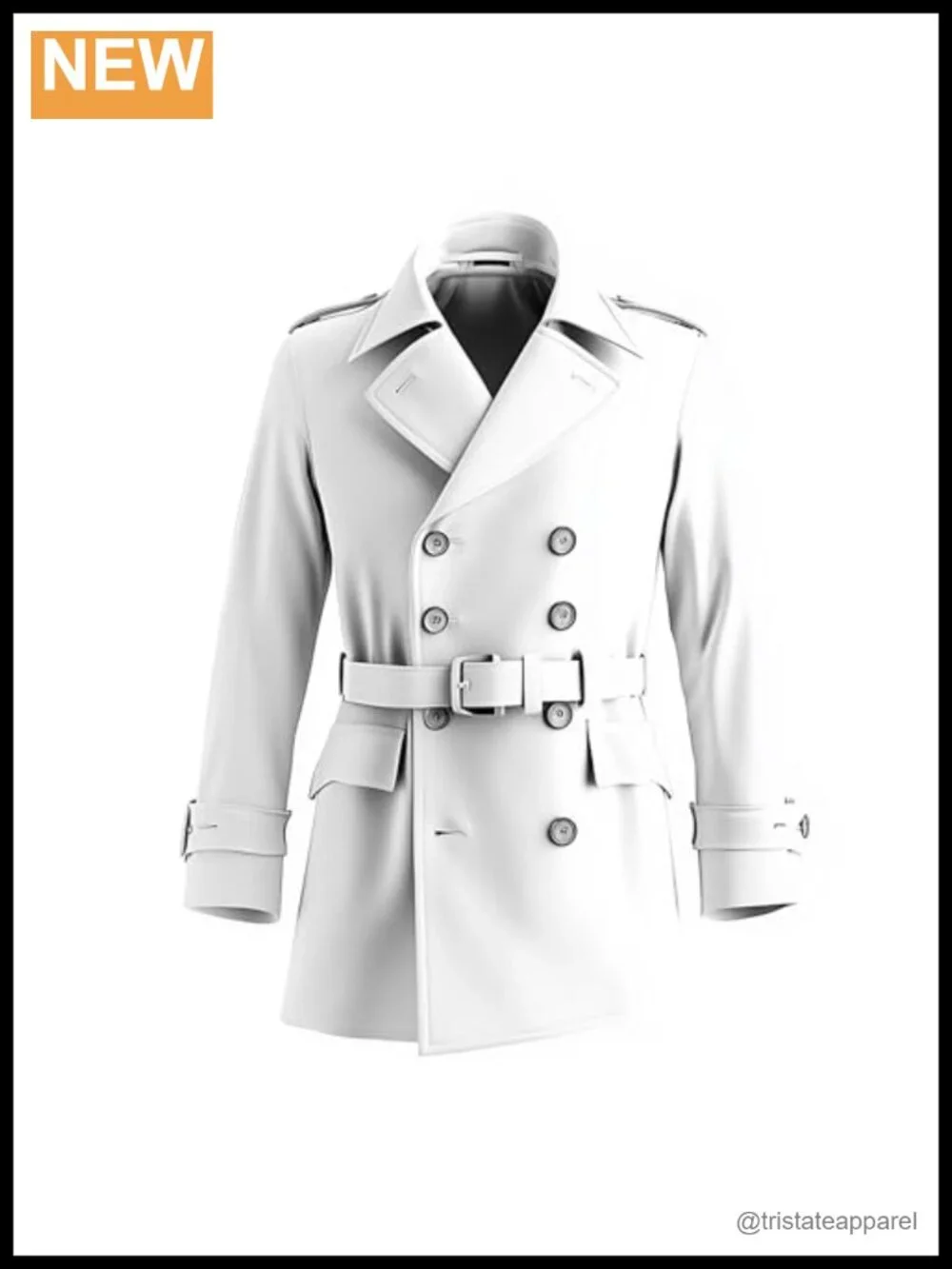 Men's White Double-Breasted Mini Trench Coat Water Resistant Multipockets
